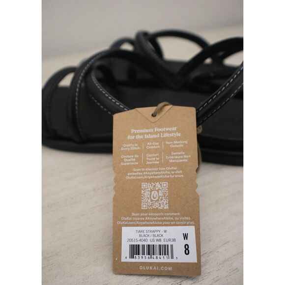OluKai 20515-4040 Women's Sz 8W Black Leather Tiare Strappy Slip-On Sandals - Picture 15 of 16